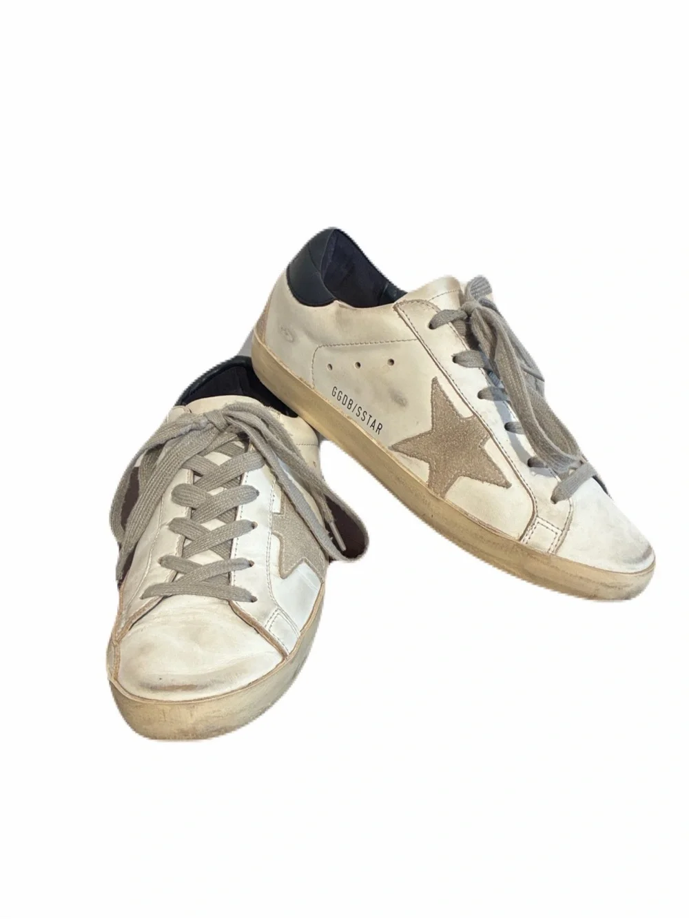 Golden Goose DB Superstar Leather Sneakers in White & Navy, Euro size 36 / US 6